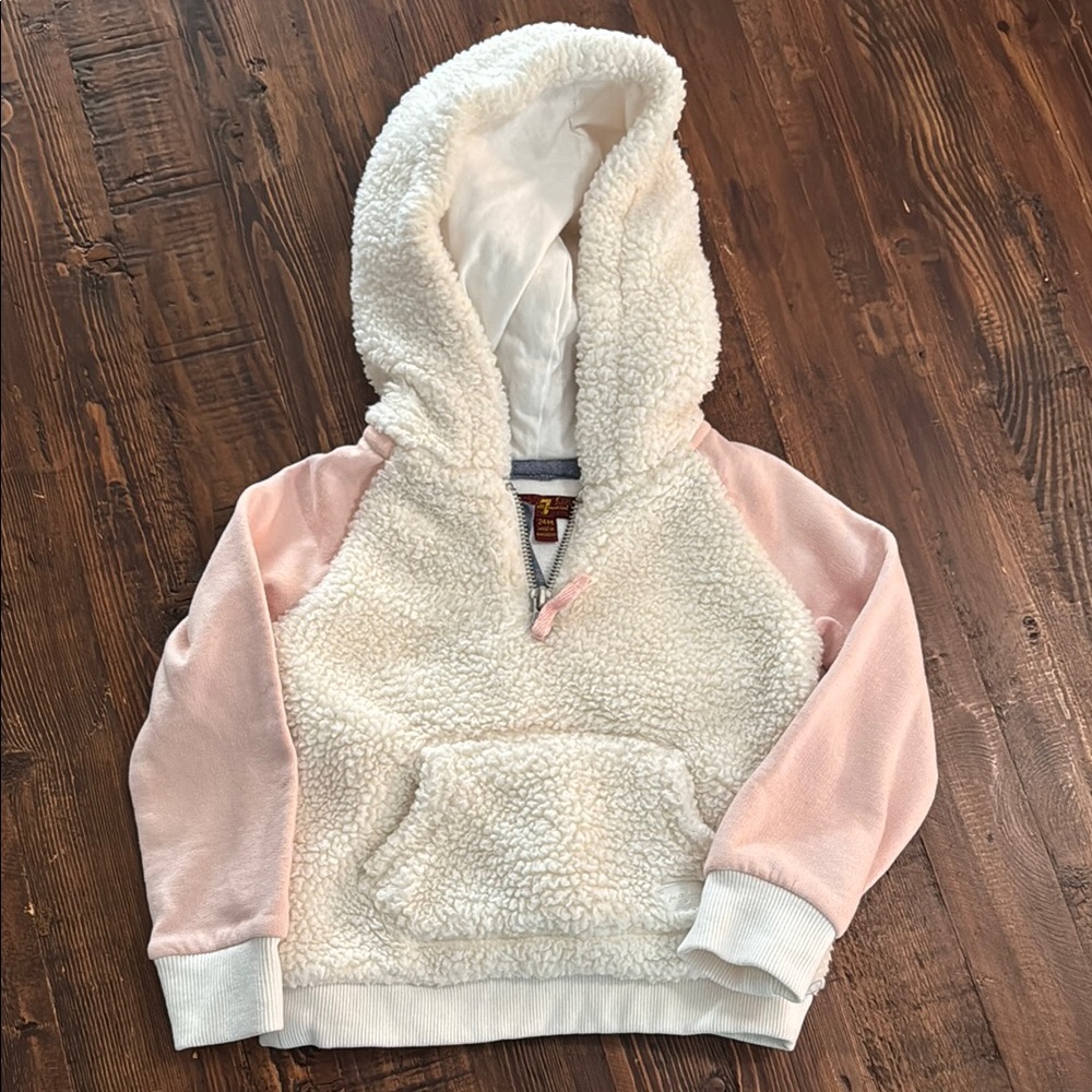 7 For All Mankind Cream and Pink Fuzzy Hoodie